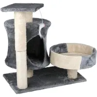 Maxxpro Arbre à chat Pet Comfort - Arbre à chat avec jouets - Lit pour chat avec tour d'escalade - Grotte pour chat avec plate-forme - Gris/beige - 50 x 33 x 58 cm