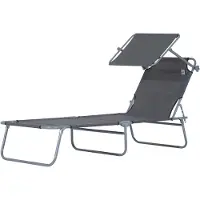 Outsunny Transat Bain De Soleil Pliable Grand Confort Dossier Et Pare-Soleil R?Glable Multi-Positions Gris
