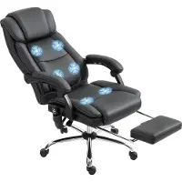 HOMCOM Fauteuil de bureau massant et chauffant, chaise de bureau ergonomique avec hauteur réglable, dossier inclinable, repose-pieds, télécommande filaire, pivotant 360°, cuir synthétique, noir