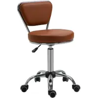 HOMCOM Tabouret de massage Vintage réglable pivotant dossier chromé marron