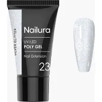 Ginza.se - Poly Gel 23 - Silver Glitter - 30 ml (Ongles artificiels, Argent scintillant, Paillettes d'argent)