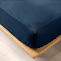 Douceur d'intérieur Drap Housse 180x200 Cm - Coton Bio - Bleu Nuit Bleu Nuit