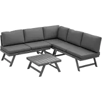 Outsunny Ensemble Salon De Jardin D'angle 5 Places Style Contemporain Avec Table Basse Coussins Acier Alu Gris