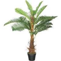 HOMCOM Palmier artificiel H.1 m arbre artificiel tronc branches lichen feuilles grand réalisme pot inclus