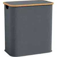 HOMCOM Panier à linge double pliable 80L - corbeille à linge sale avec couvercle et poignées - bambou non tissé gris