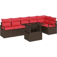 vidaXL Ensemble de canapés de jardin , 7 pièces, 6 places, marron et rouge, en résine tressée