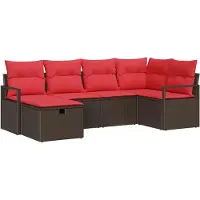 vidaXL Ensemble de salon de jardin , 6 pièces, en résine tressée, couleur marron et rouge