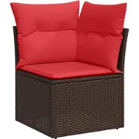 vidaXL Ensemble de canapés de jardin avec rangement, 9 pièces, en polyrotin marron et rouge