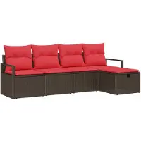 vidaXL Ensemble de salon de jardin , 5 pièces, en résine tressée, couleur marron et rouge