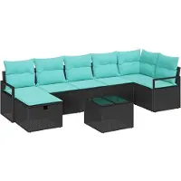 vidaXL Ensemble de salon , 8 pièces, 7 places, noir et turquoise, en résine tressée
