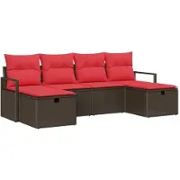 vidaXL Ensemble de salon de jardin , 6 pièces, 6 places, marron et rouge, en résine tressée