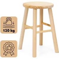 Springos Tabouret en bois - - WF0003 - pin naturel - assise profilée - charge 120 kg