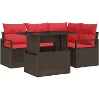 vidaXL Ensemble de canapés de jardin avec rangement, 5 pièces, en polyrotin marron et rouge