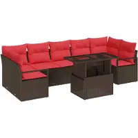 vidaXL Ensemble de canapés de jardin avec coussins, 8 pièces, en polyrotin marron et rouge