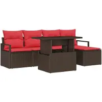 vidaXL Ensemble de canapés de jardin , 6 pièces, en polyrotin, couleur marron et rouge