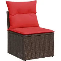 vidaXL Ensemble de canapés avec coussins, 4 pièces, marron et rouge, en polyrotin