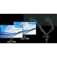 Philips 272B1G/00 Lot de 2 + BlueBuilt Bras d'Écran PC Vérin Mécanique pour 2 Écrans PC