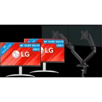 LG 27UP850K-W.AEU Lot de 2 + BlueBuilt Bras d'Écran PC Vérin Mécanique pour 2 Écrans PC