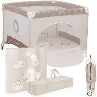 Lionelo Parc Bébé Lionelo Bonnie - Jusqu'à 15 Kg - 100x100 Cm - Accès Latéral - Zippé - Sac De Transport - Beige