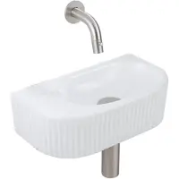 Qeramiq Fuente pack lave-mains – demi-rond – 40 x 21,5 x 12 cm – robinet inox brossé – cannelé SW1522207/SW696207/SW696217/SW1108829