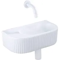 Qeramiq Fuente pack lave-mains – demi-rond – 40 x 21,5 x 12 cm – céramique blanc brillant – robinet blanc mat – cannelé SW1522207/SW696206/SW696216/SW1108833