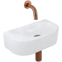 Qeramiq Fuente pack lave-mains – demi-rond – 40 x 21,5 x 12 cm – céramique blanc brillant – sans perçage – cannelé SW1522207/SW799405/SW799403/SW1108832