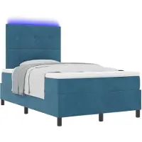 vidaXL Lit boxspring à LED avec tête de lit, bleu foncé, 120 x 200 cm, velours