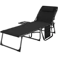Outsunny Bain De Soleil Transat Pliable Inclinable Avec Poignée, Plateau Et Pochette Rangement Acier Oxford Noir