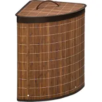 HOMCOM Panier à linge d'angle corbeille à linge bac à linge 55 L couvercle sac amovible poignée bambou tissu brun
