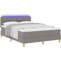 vidaXL Lit boxspring LED avec bandes lumineuses LED, taupe, 140 x 200 cm, tissu