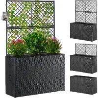 Casaria Jardinière en polyrotin Noir avec treillis