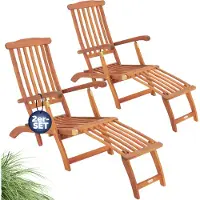 Casaria 2x Transat de jardin Queen Mary en bois bain de soleil