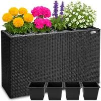 Casaria Pot de fleur noir en résine tressée 4 compartiments 95x27x60cm