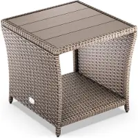 Casaria Table d'appoint en polyrotin Beige plateau de table en WPC 45x45x40cm table jardin balcon réglable en hauteur