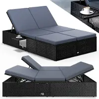 Casaria Bain de soleil en résine tressée noir/anthracite 200x115x33cm