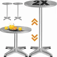 Casaria Table haute (set de 2) Argent Alu Ø60cm réglable en hauteur