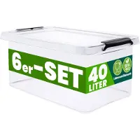 Deuba Lot de 6 boîtes de rangement Transparent 58x39x26cm 40L empilable