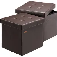 Casaria Lot de 2 poufs en similicuir marron 38x38x38cm pliables
