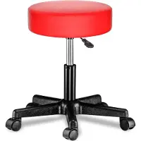 Casaria Tabouret à roulettes rouge 56cm rembourré et réglable