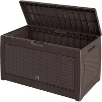 Casaria Coffre de jardin marron 310L avec roues rangement