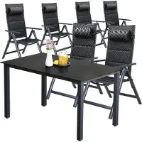 Casaria Salon de jardin aluminium 6 chaises pliantes 1 table 150x90cm dossier réglable 8 positions ensemble de jardin terrasse balcon extérieur anthracite