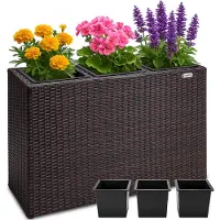 Casaria Jardiniere en résine tressée brun 83x30,5x60cm