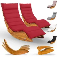Casaria Chaise longue de sauna Java (lot de 2) Acacia certifié FSC avec housse Rouge