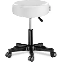 Casaria Tabouret blanc à roulettes 56cm rembourré et réglable