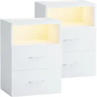 Casaria 2x Table de chevet Jamie Blanc avec éclairage