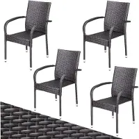 Casaria Chaise empilable en poly rotin Comfort, lot de 4, marron