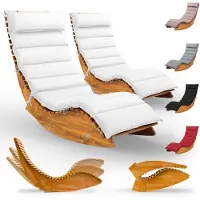 Casaria Chaise longue de sauna Java (lot de 2) Acacia certifié FSC avec revêtement Crème