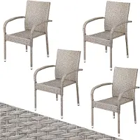 Casaria Chaise empilable en poly rotin Comfort, lot de 4, crème