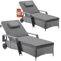Casaria Bain de soleil en résine tressée set de 2 gris/anthracite 193x90x43cm