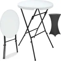 Casaria Table haute blanche Ø72cm + housse de table haute anthracite Ø70cm